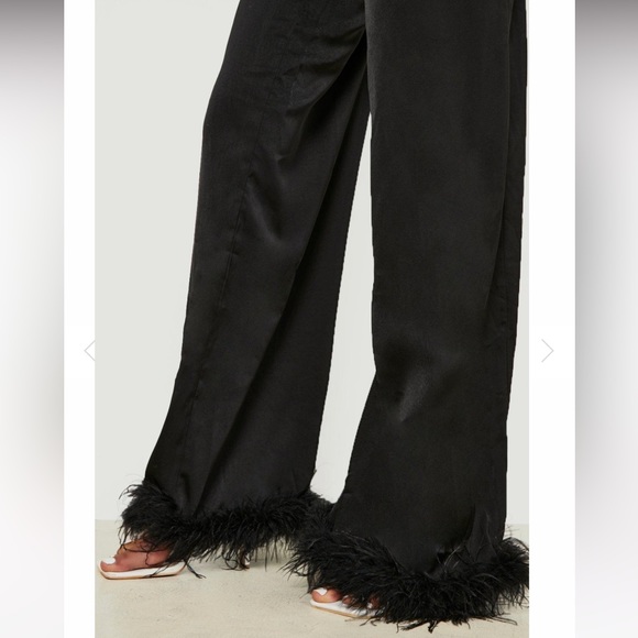 Feather hem wide leg satin pants - extra long fit - Picture 2 of 10